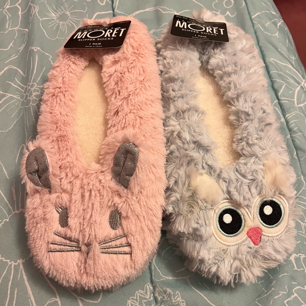 Fuzzy Fun Slipper Socks - 2 Pairs
